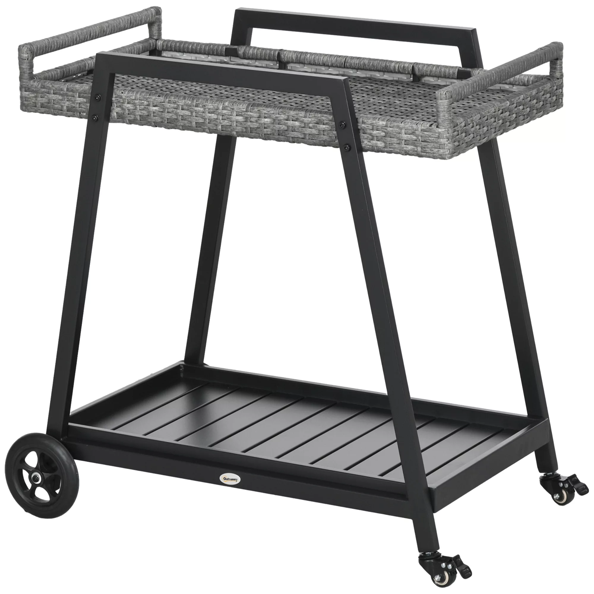 Outsunny Rattan Servierwagen Trolley mit Ablage, Gartenrollwagen, Küchenwag günstig online kaufen