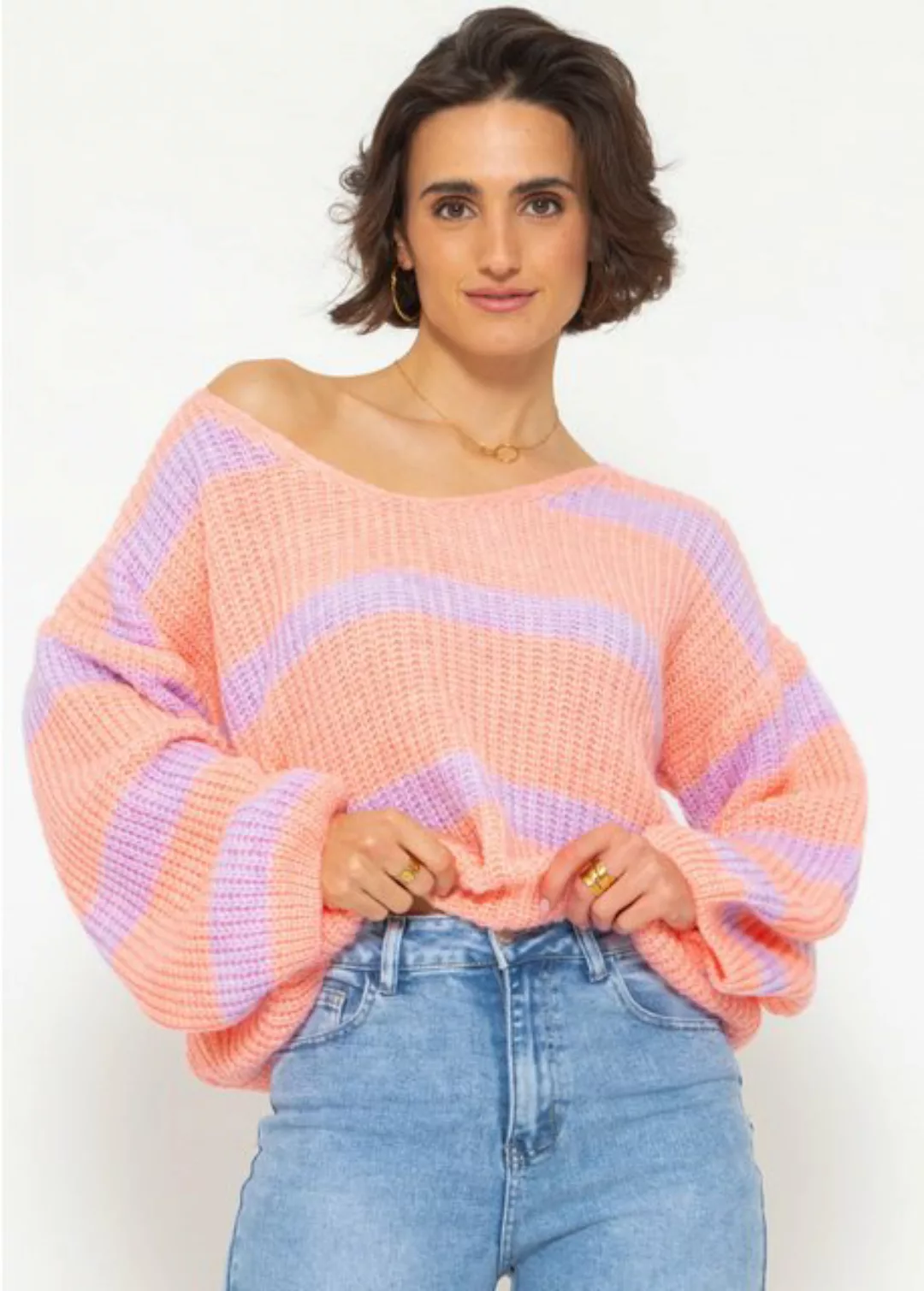 SASSYCLASSY Strickpullover Streifenpullover mit überschnittenen Schultern u günstig online kaufen