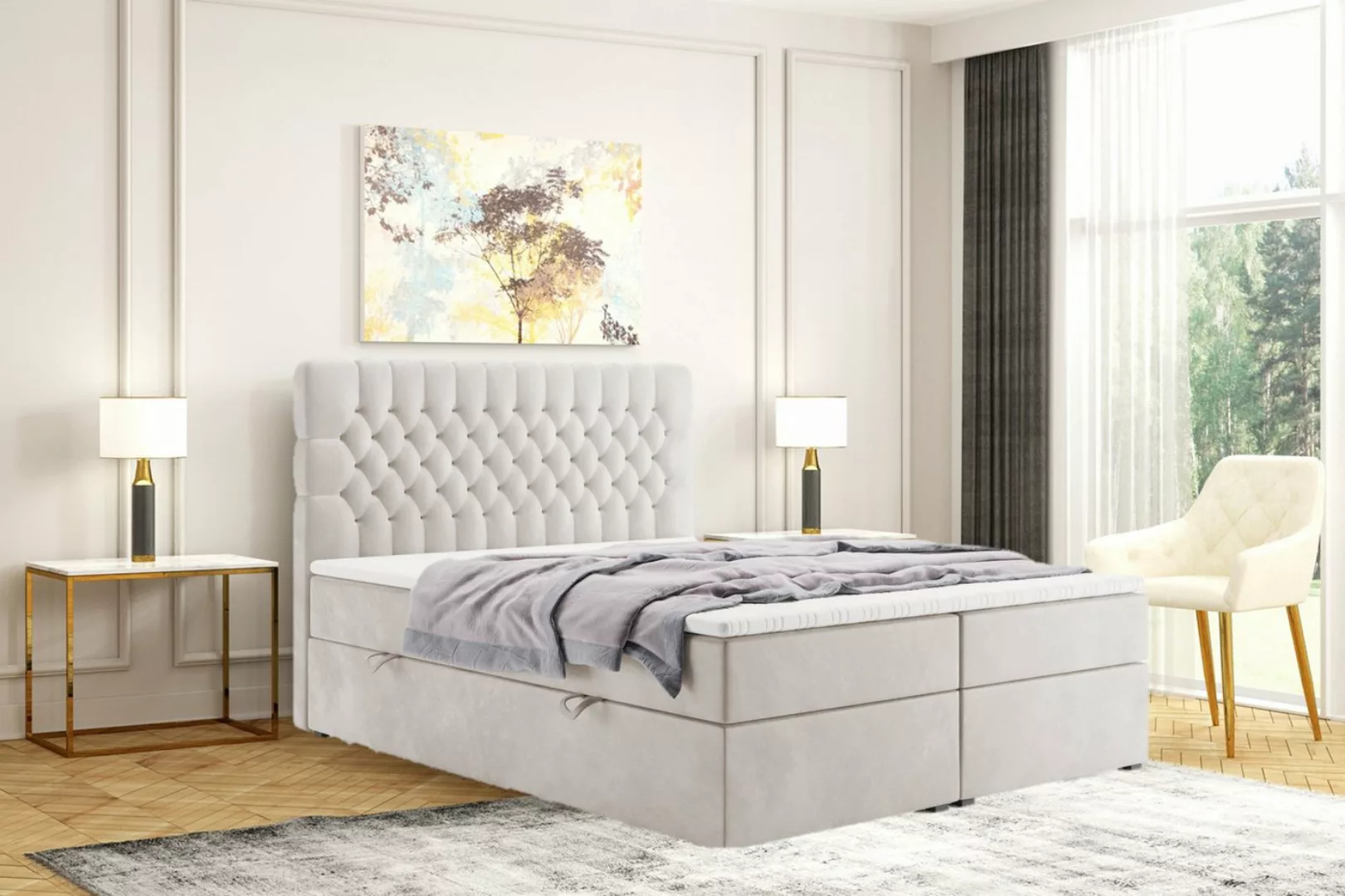 Labett Boxspringbett mit Bettkasten, Taschenfederkernmatratze, gesteppter K günstig online kaufen