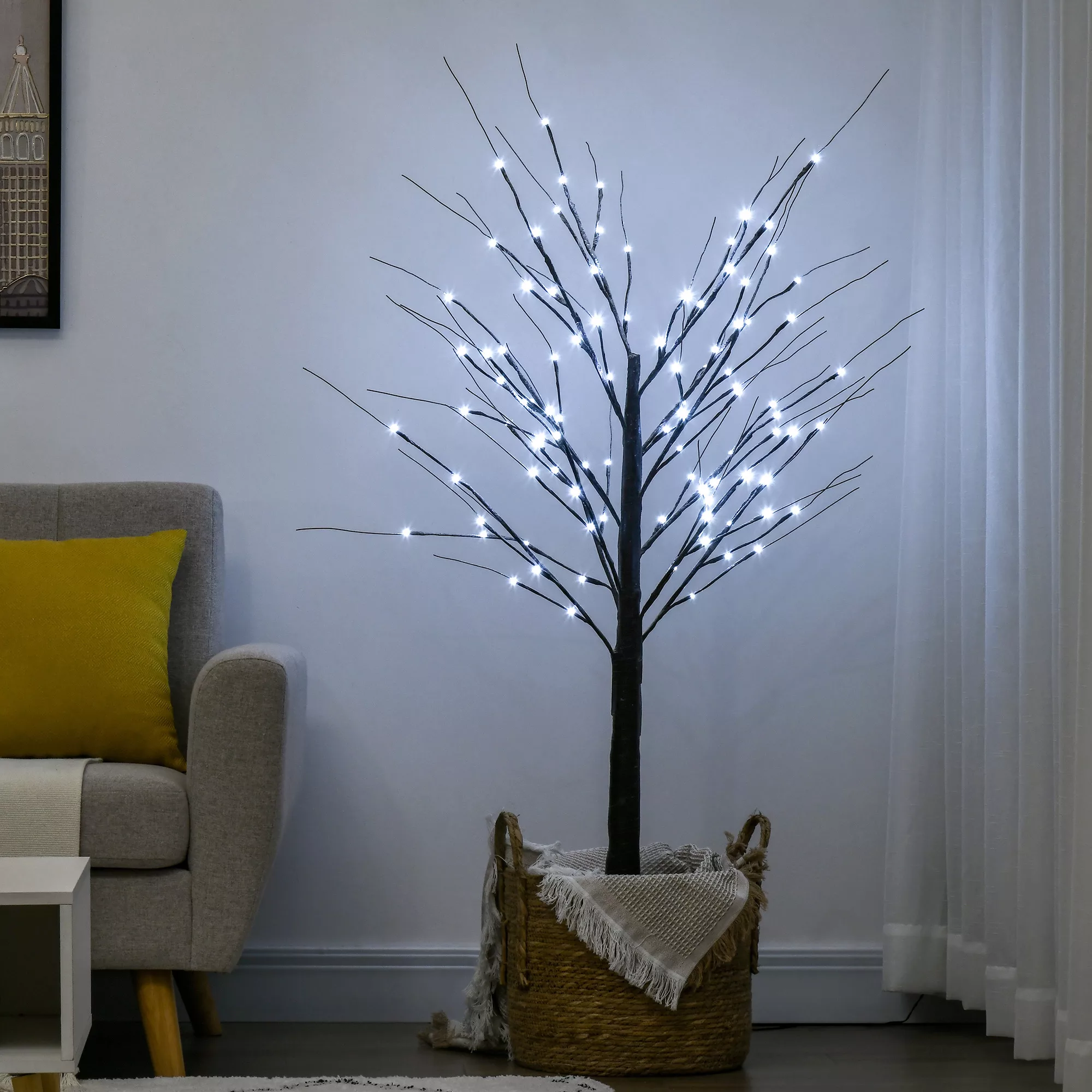 HOMCOM 150 cm Kunstbaum Birkenbaum mit 96 LED Lichtern und Kunstschnee für günstig online kaufen