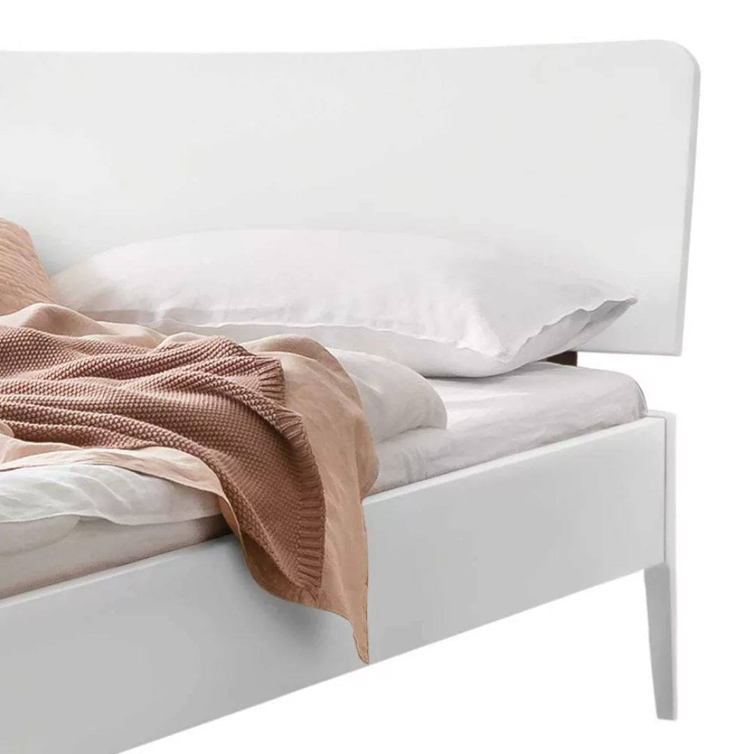 Modernes Jugendzimmerbett 140x200 cm Buche Massivholz in Weiß günstig online kaufen
