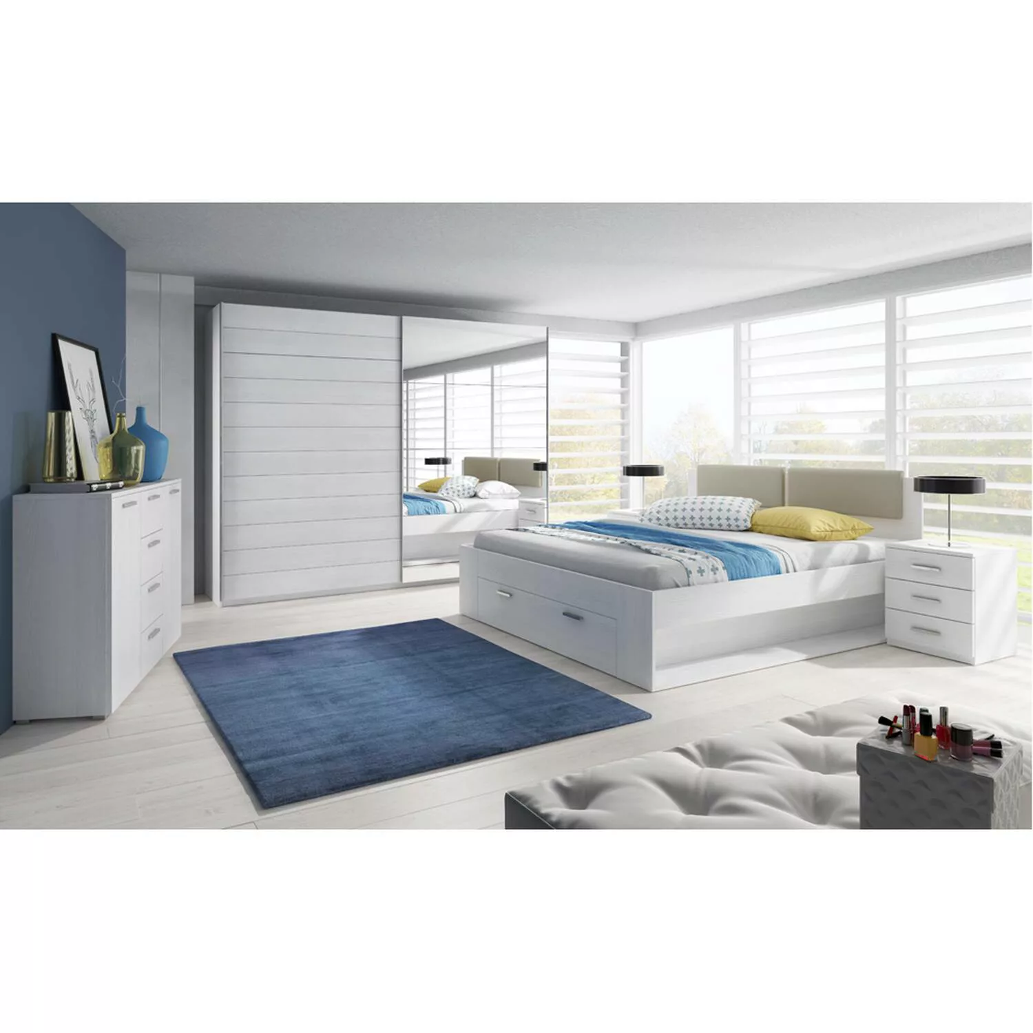 Schlafzimmer Set GRAZ-83 in Abisko Eiche Nb. mit Doppelbett Liegefläche 180 günstig online kaufen