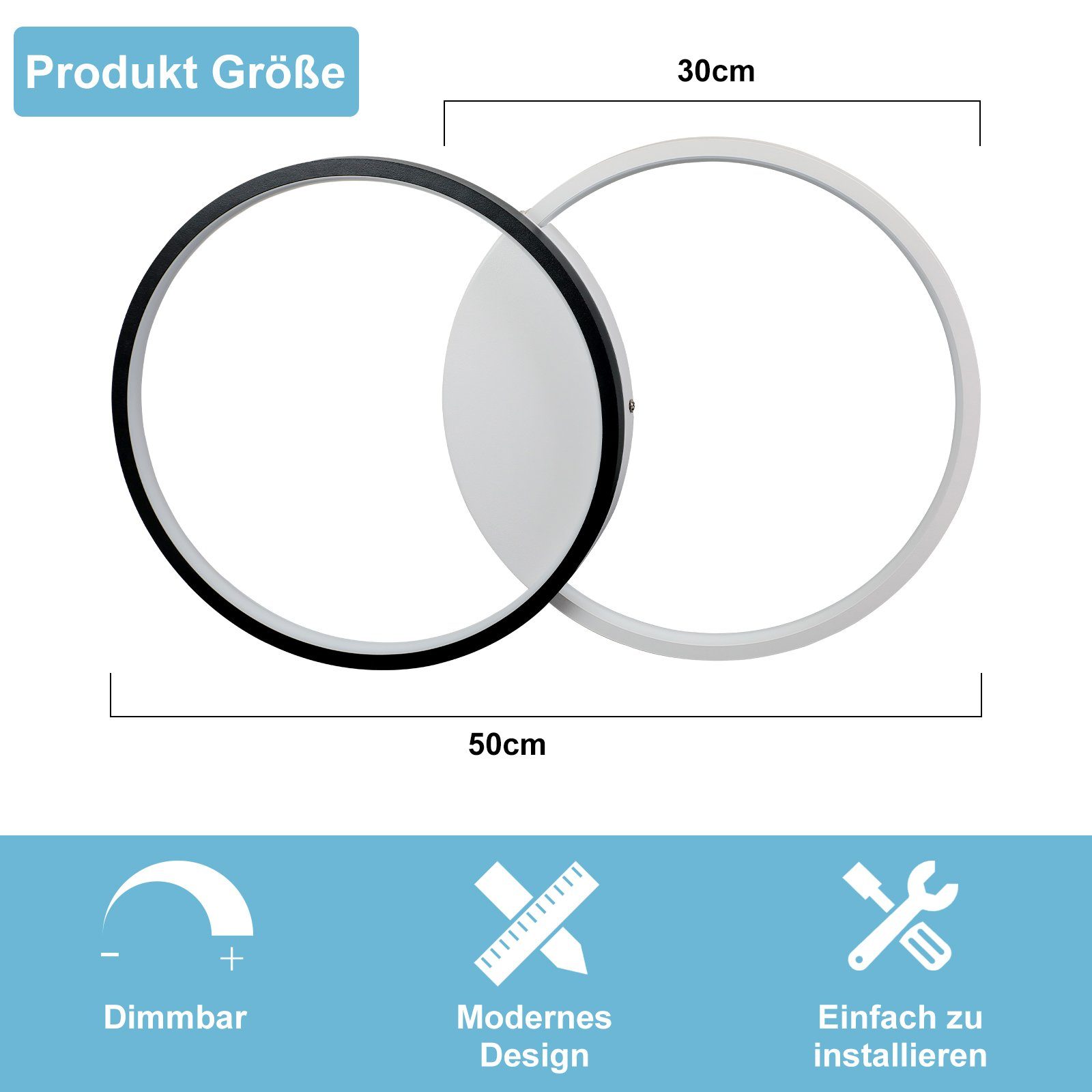 ZMH LED Deckenleuchte Schwarz-weiß Modern Wohnzimmerlampe günstig online kaufen
