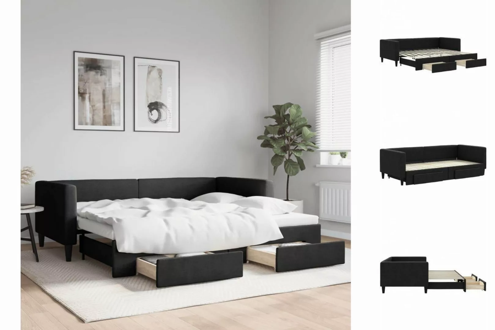 vidaXL Gästebett Tagesbett Ausziehbar mit Schubladen Schwarz 90x200 cm Stof günstig online kaufen