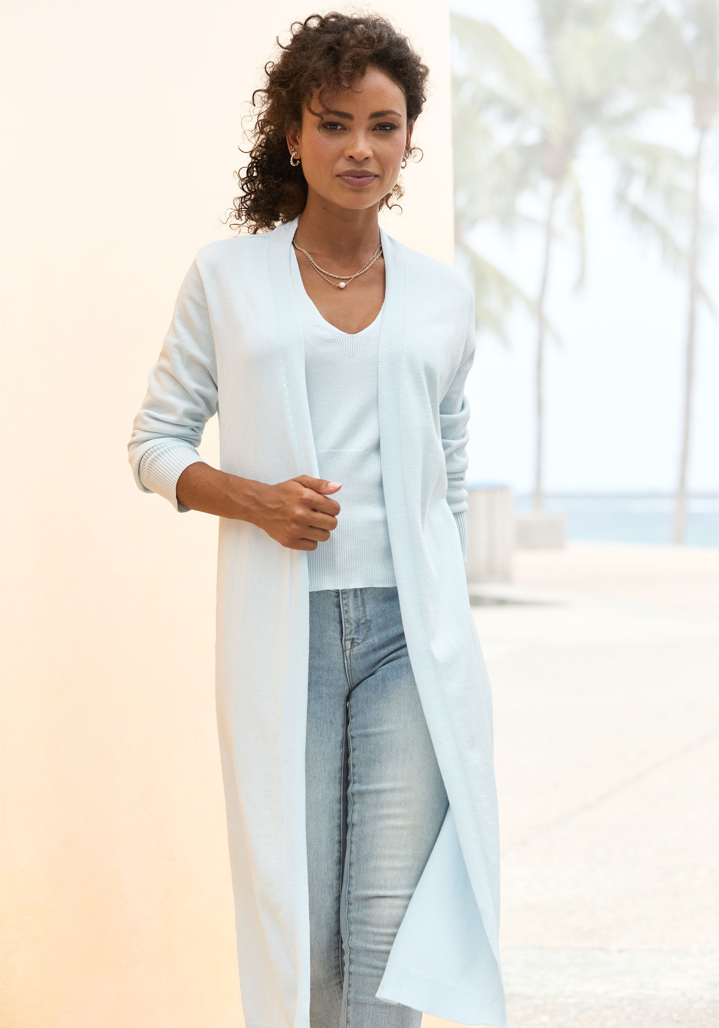 LASCANA Cardigan, mit seitlichen Schlitzen, Longstrickjacke aus weichem Rip günstig online kaufen