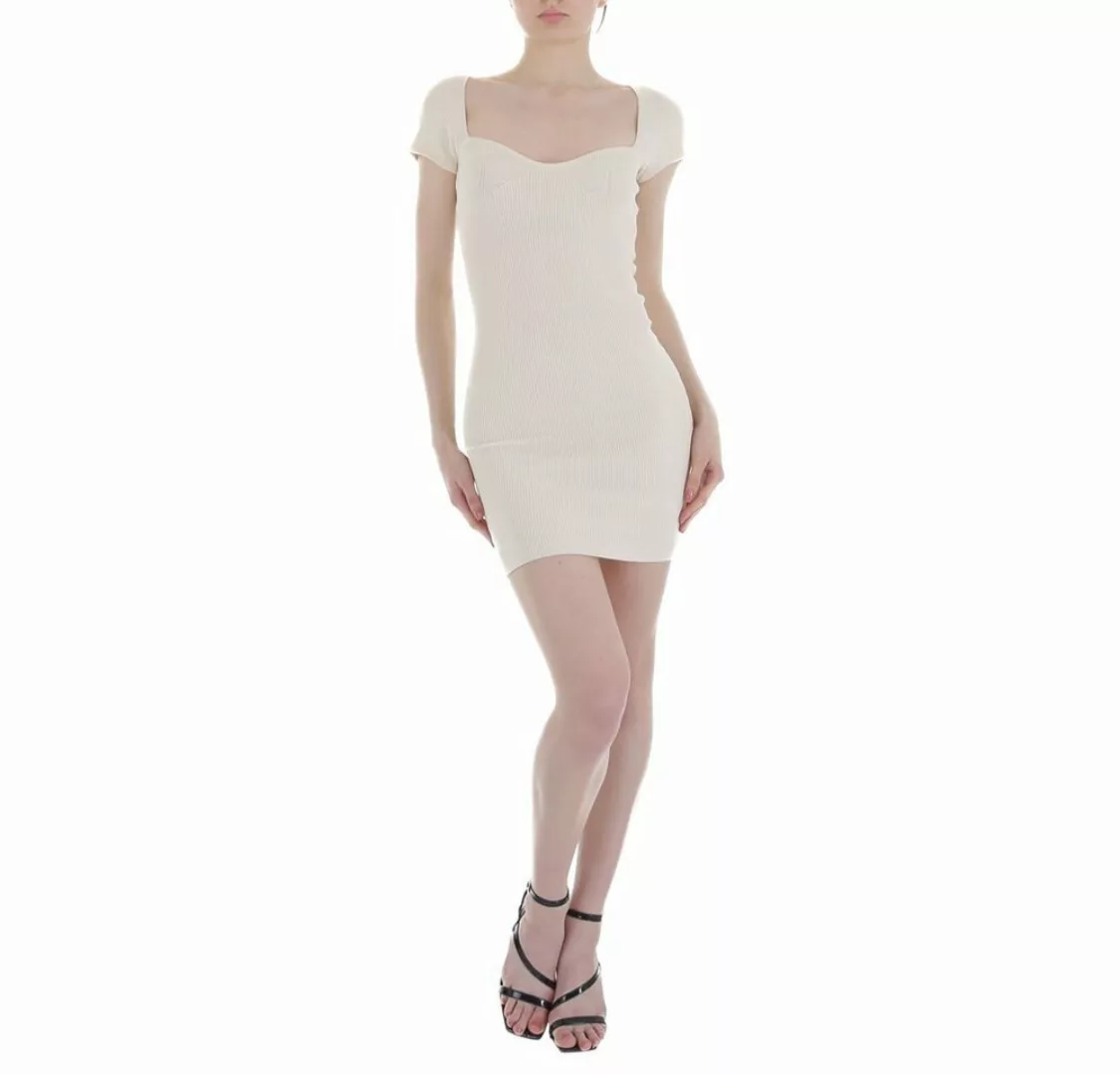 Ital-Design Minikleid Damen Elegant Stretch Strickoptik Minikleid in Beige günstig online kaufen