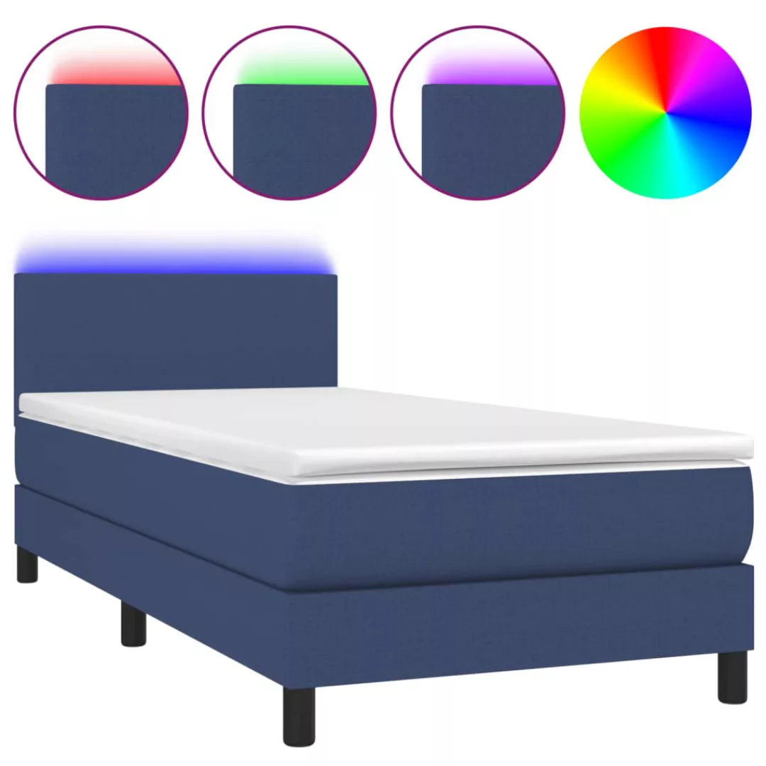 Vidaxl Boxspringbett Mit Matratze & Led Blau 100x200 Cm Stoff günstig online kaufen