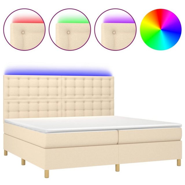 vidaXL Boxspringbett (200 x 200 cm, Knopfheftung Parallel, Creme), mit LED günstig online kaufen