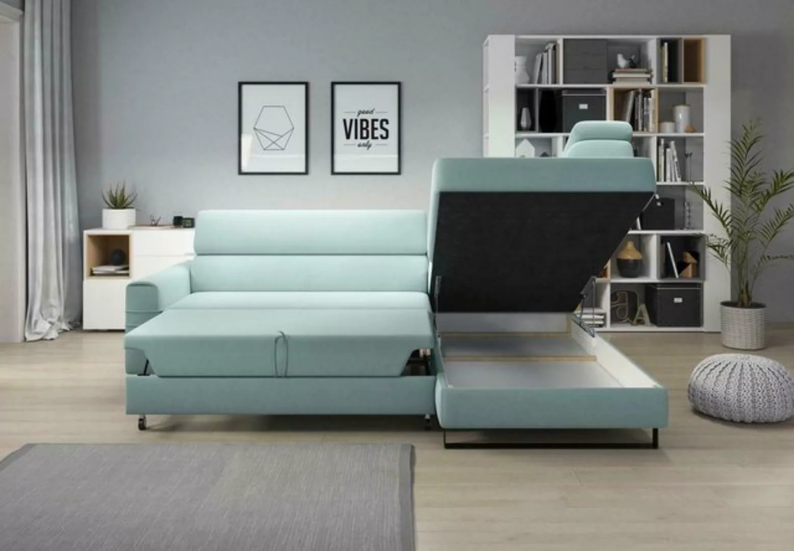 JVmoebel Ecksofa, Grüne Ecksofa Textil Sofa Polstergarnitur Moderne Couch günstig online kaufen