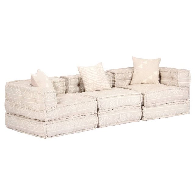 vidaXL Sofa 3-Sitzer Modularer Pouf Beige Stoff günstig online kaufen