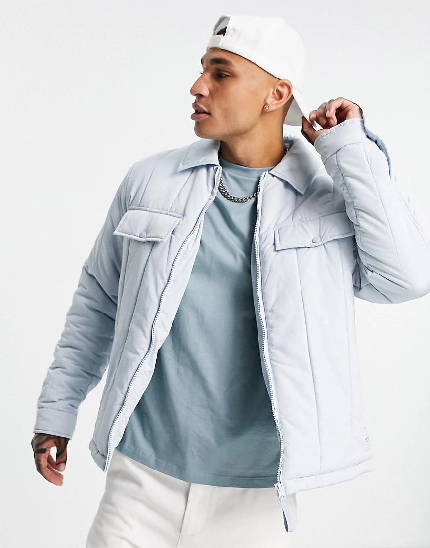 Topman – Gefütterte Steppjacke aus recyceltem Material in Hellblau günstig online kaufen