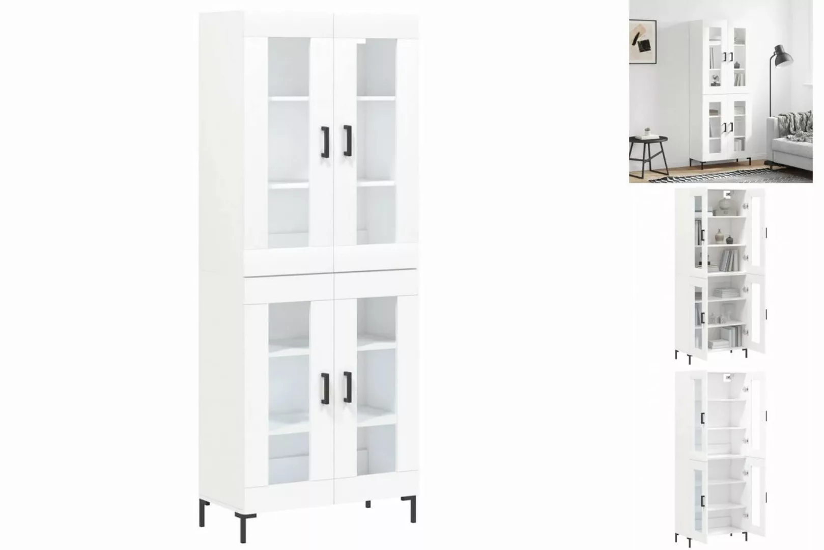 vidaXL Vitrine Highboard Weiß 69,5x34x180 cm Spanplatte Glas Vitrine günstig online kaufen