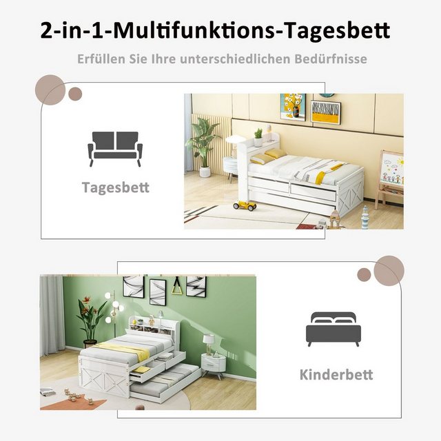 REDOM Stauraumbett Kinderbett mit ausziehbarer Schublade Lattenrost (Nachtt günstig online kaufen