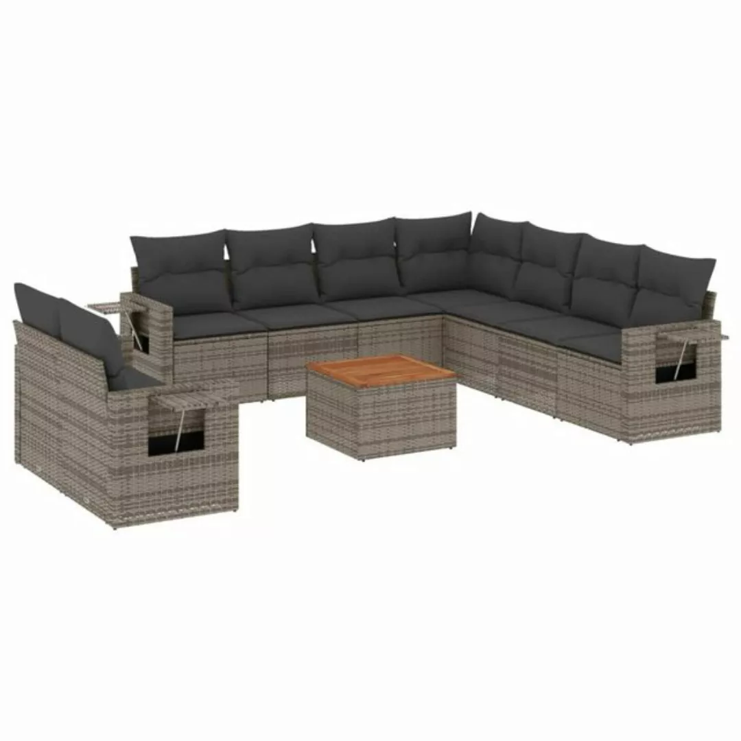 vidaXL Loungesofa 10-tlg. Garten-Sofagarnitur mit Kissen Grau Poly Rattan, günstig online kaufen