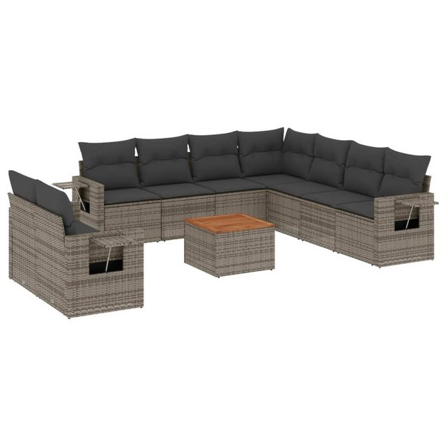 vidaXL Sofaelement 10-tlg. Garten-Sofagarnitur mit Kissen Grau Poly Rattan günstig online kaufen