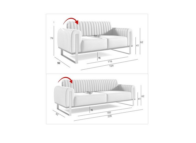Fun Möbel Polstergarnitur Sofaset Designersofas VALERIE 3-2 in Stoff Elisa günstig online kaufen