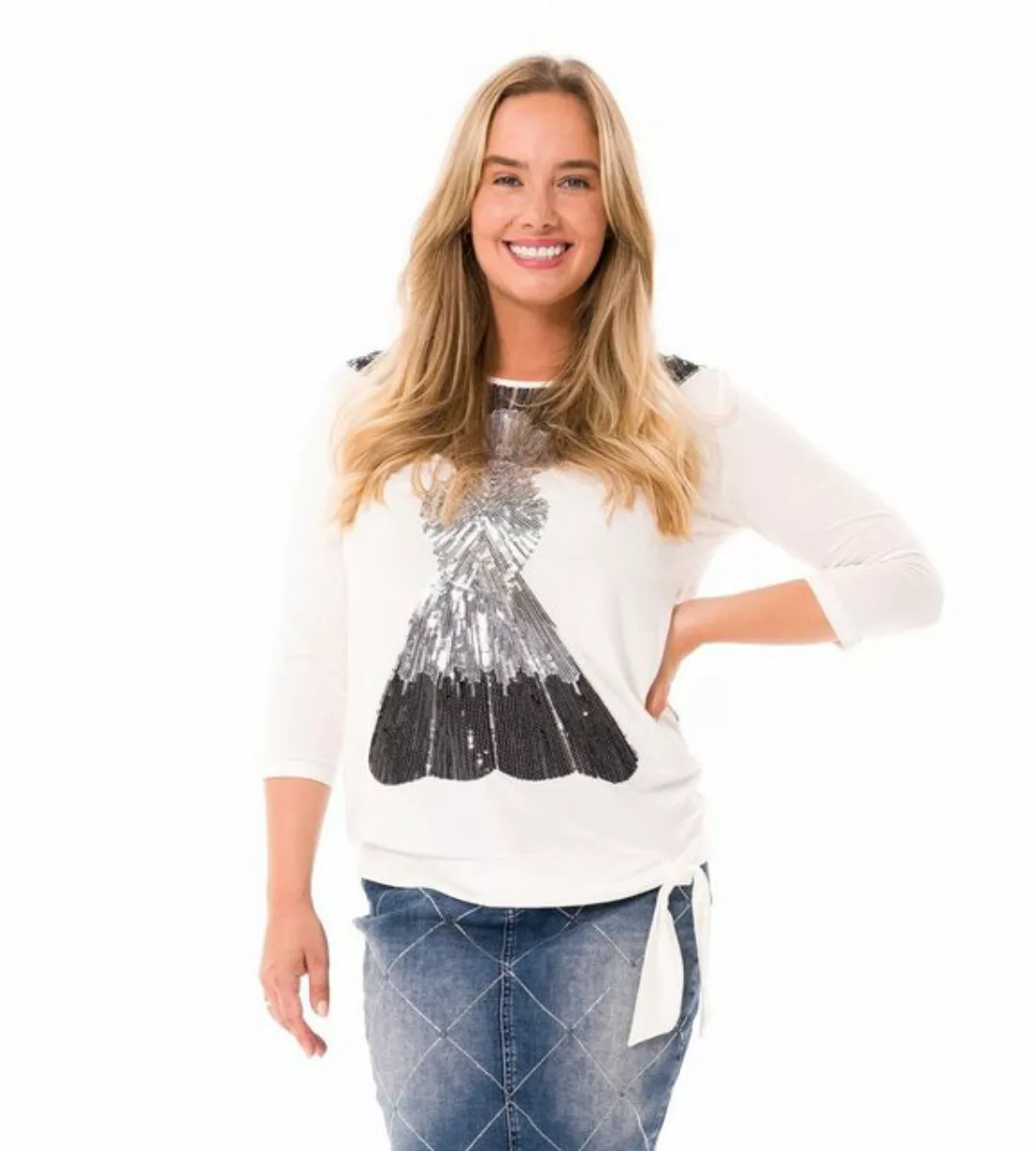 Sarah Kern T-Shirt 3/4-Arm-Shirt koerpernah mit Paillettenapplikationen günstig online kaufen