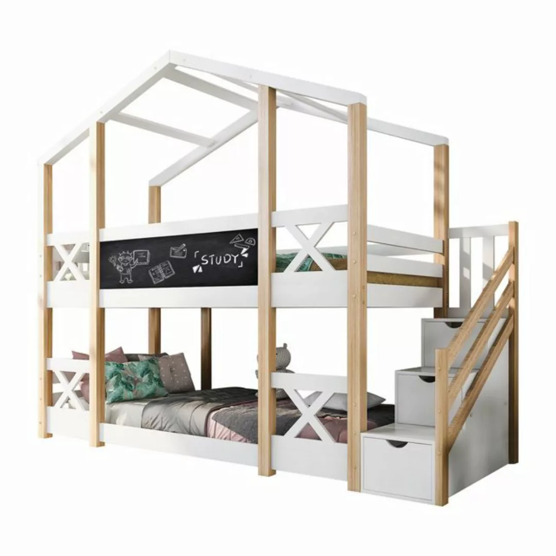 Ulife Etagenbett Hochbett Kinderbett mit Treppe /Leiter 3 Schubladen Kiefer günstig online kaufen