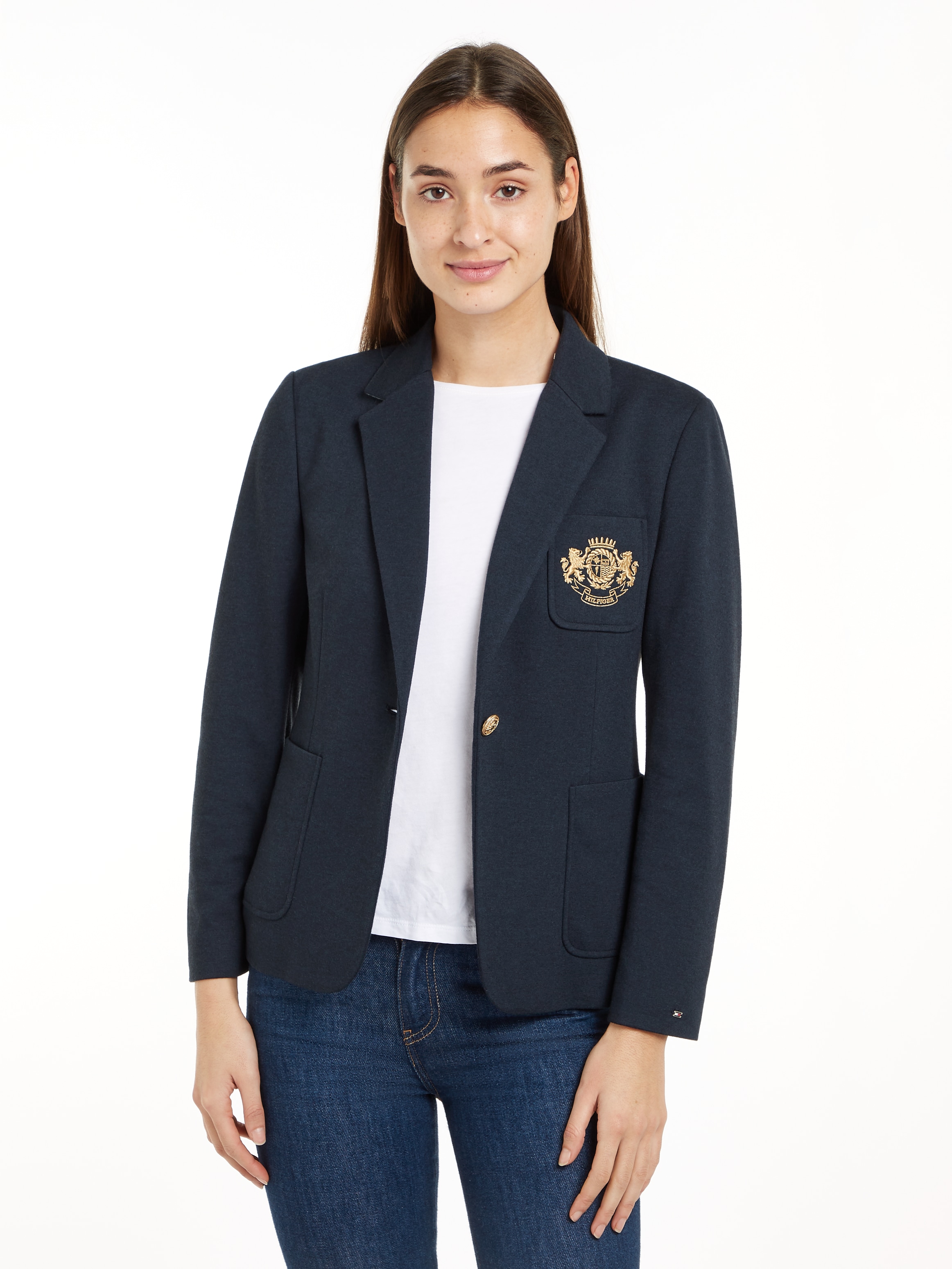 Tommy Hilfiger Kurzblazer HERITAGE CREST SLIM SB BLAZER mit Logostickerei günstig online kaufen