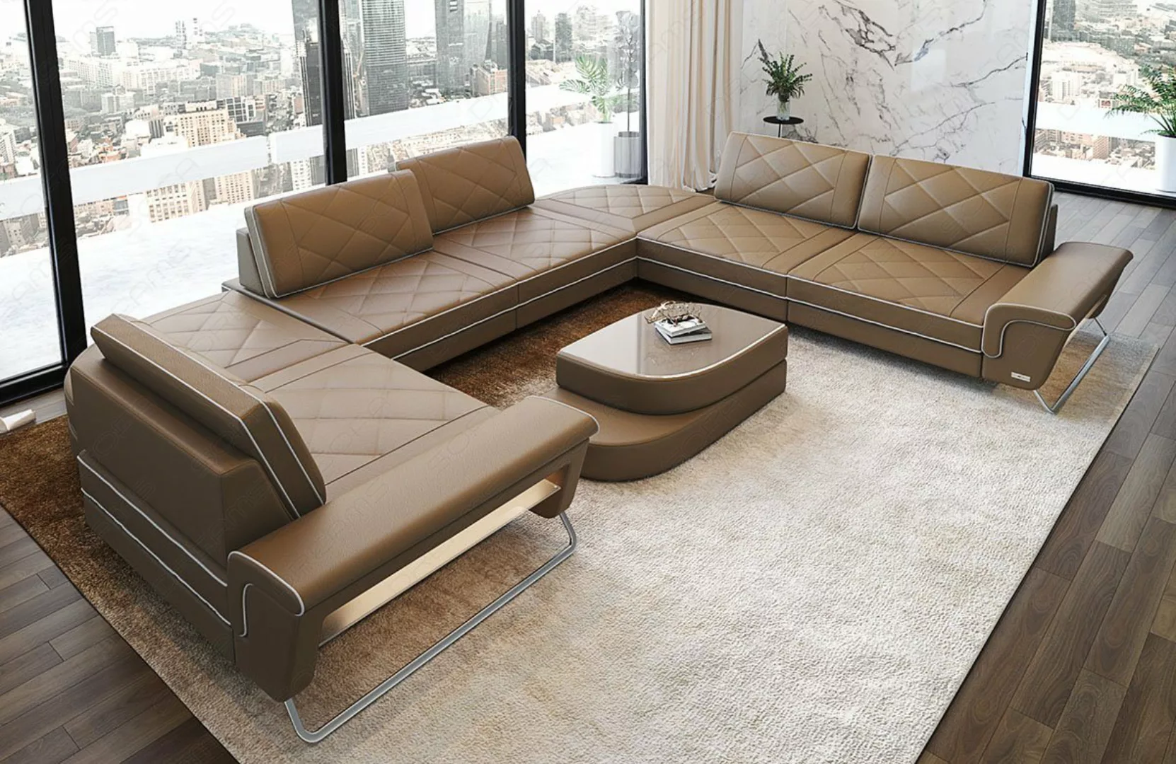 Sofa Dreams Sofa Design Ledersofa Rotello U Form Luxus Leder Sofa, Couch wa günstig online kaufen