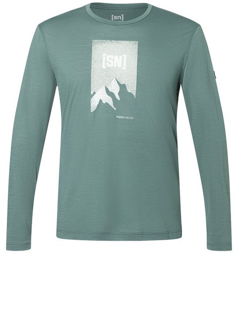 SUPER.NATURAL Langarmshirt für Herren, Merino 2 PITCH front Berg Motiv günstig online kaufen