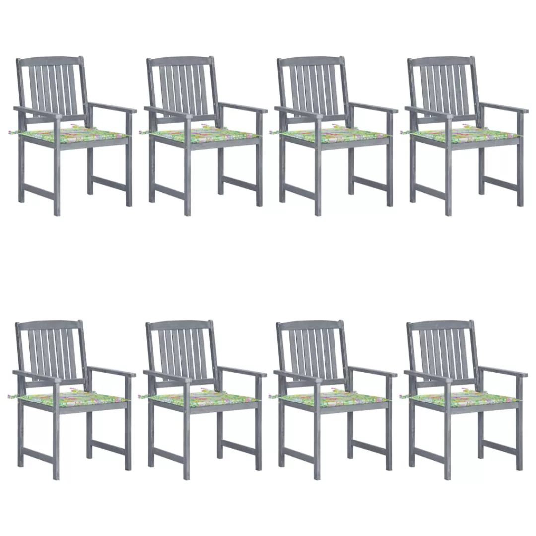 Gartenstühle Mit Kissen 8 Stk. Massivholz Akazie Grau günstig online kaufen