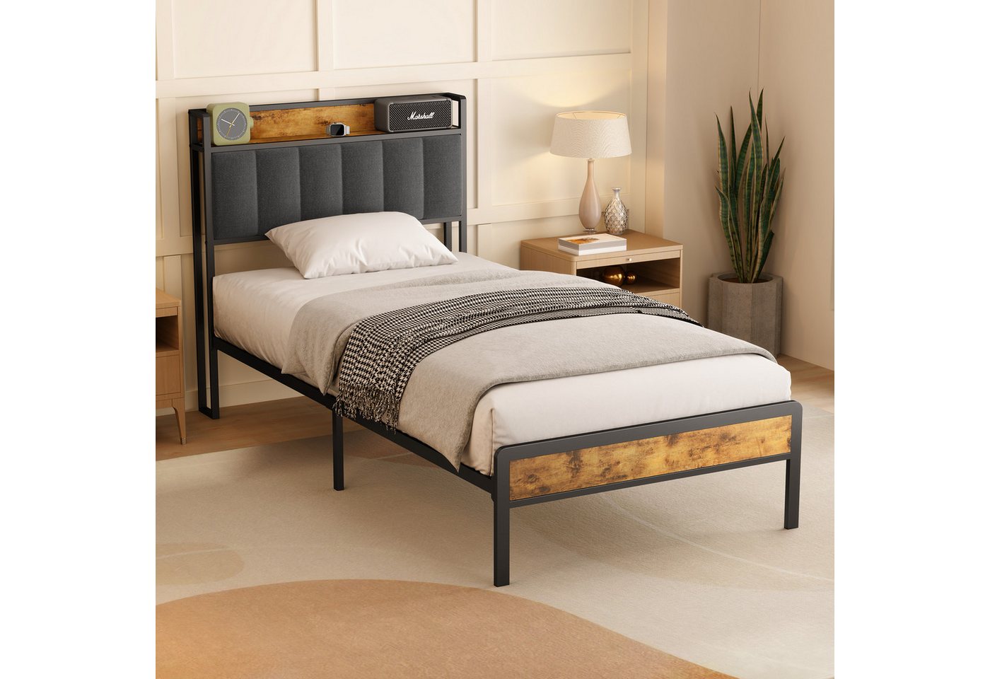 Bealife Einzelbett Bettrahmen Holz Metallbett,Bettgestell aus Metall,90x220 günstig online kaufen