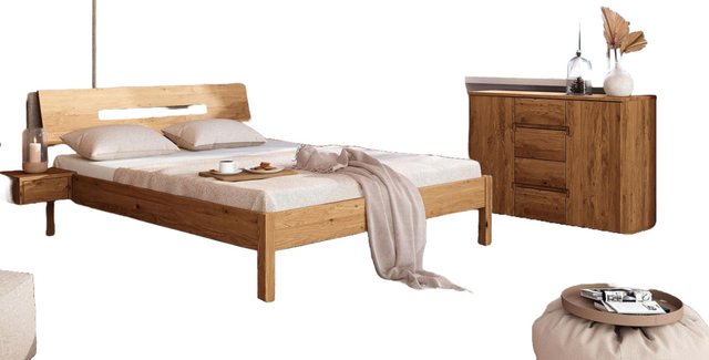 Natur24 Einzelbett Bett Bento 7 Sonderlänge 120x190 Wildeiche Holzkopfteil günstig online kaufen