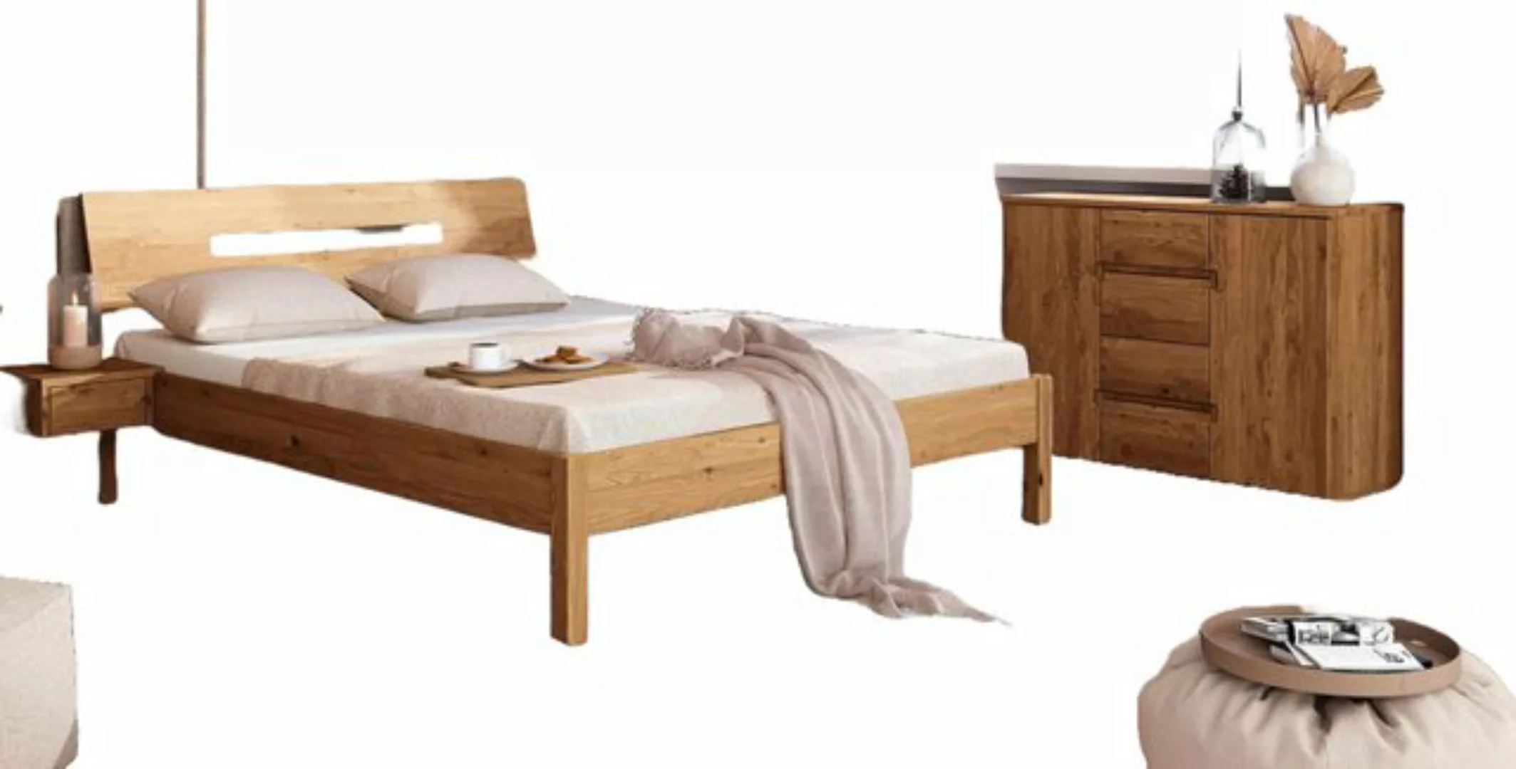 Natur24 Einzelbett Bett Bento 7 Sonderlänge 100x190 Wildeiche Holzkopfteil günstig online kaufen