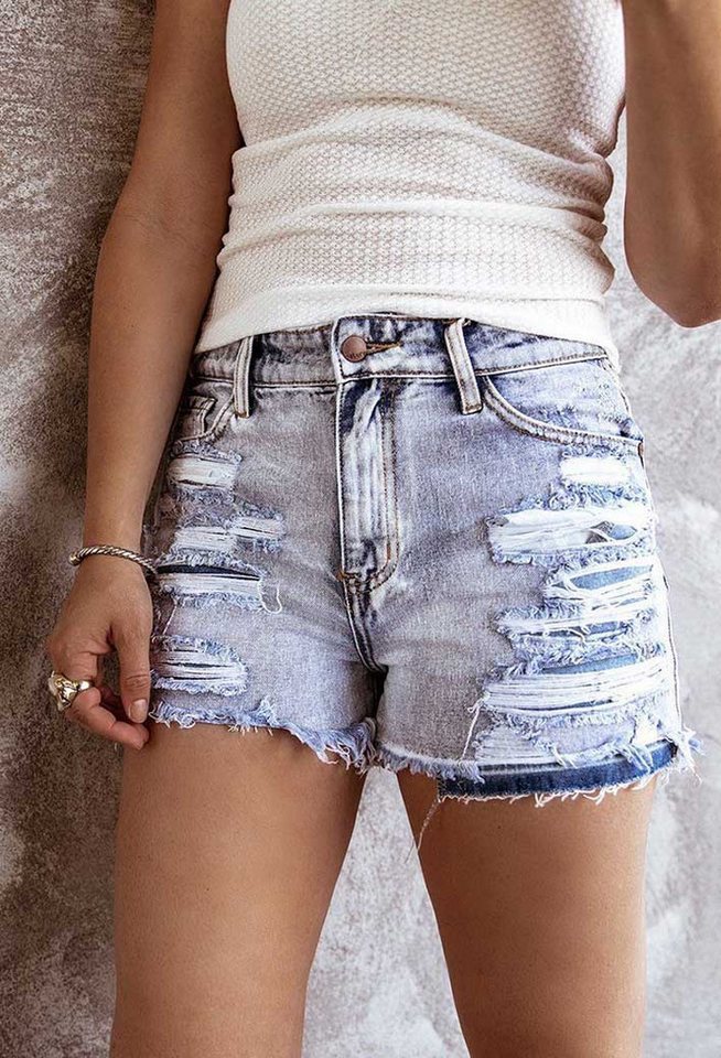 SEGUEN Jeansshorts Sommerliche Jeansshorts mit Fransen für Frauen (Zerrisse günstig online kaufen