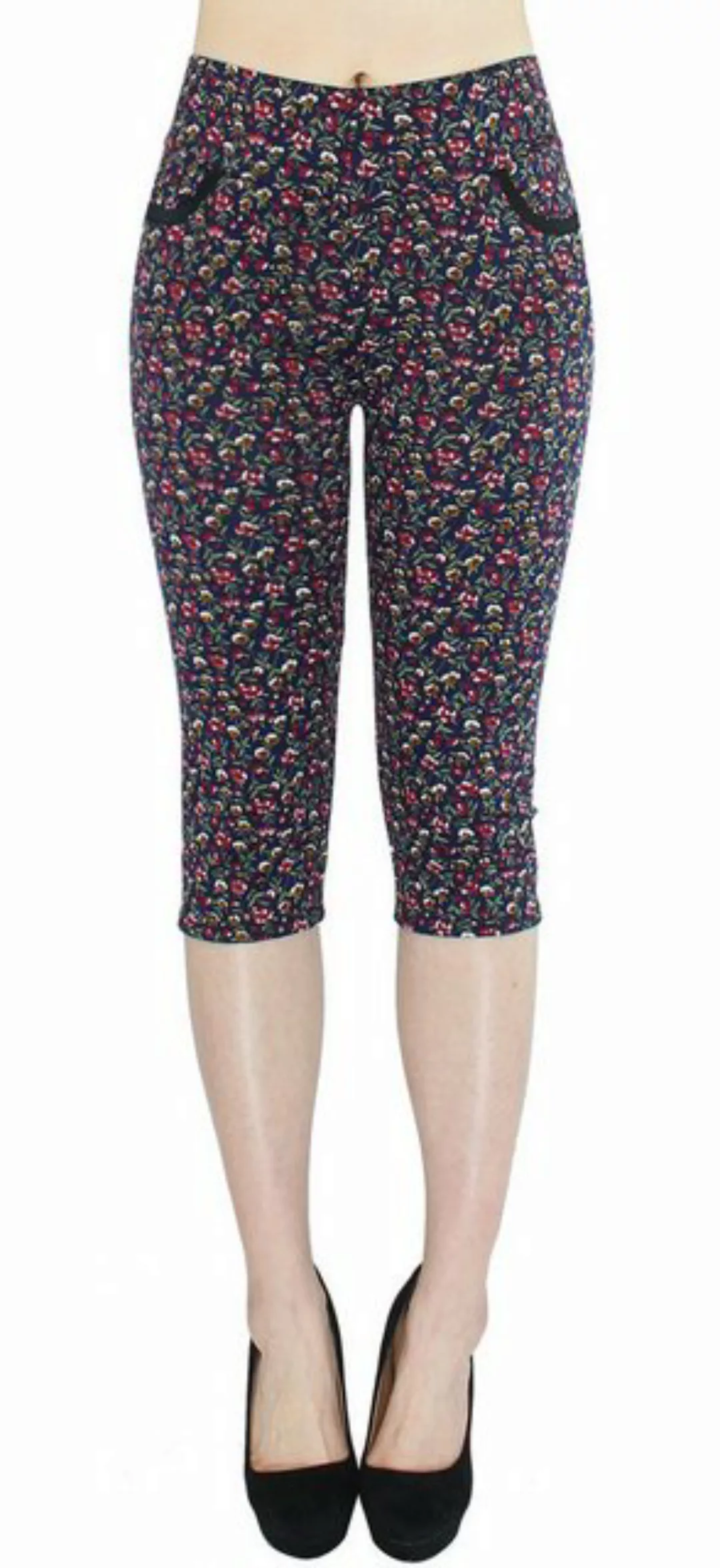 dy_mode Caprihose Damen Capri Hose 3/4 Skinny Pants Kurze Sommerhose Geblüm günstig online kaufen