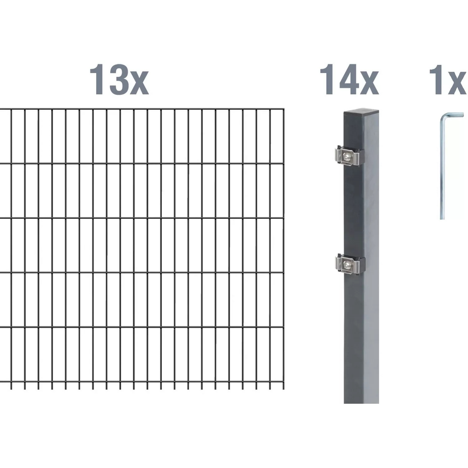 Metallzaun Grund-Set Doppelstabmatte verz. Anthrazit beschichtet 13x 2 m x günstig online kaufen
