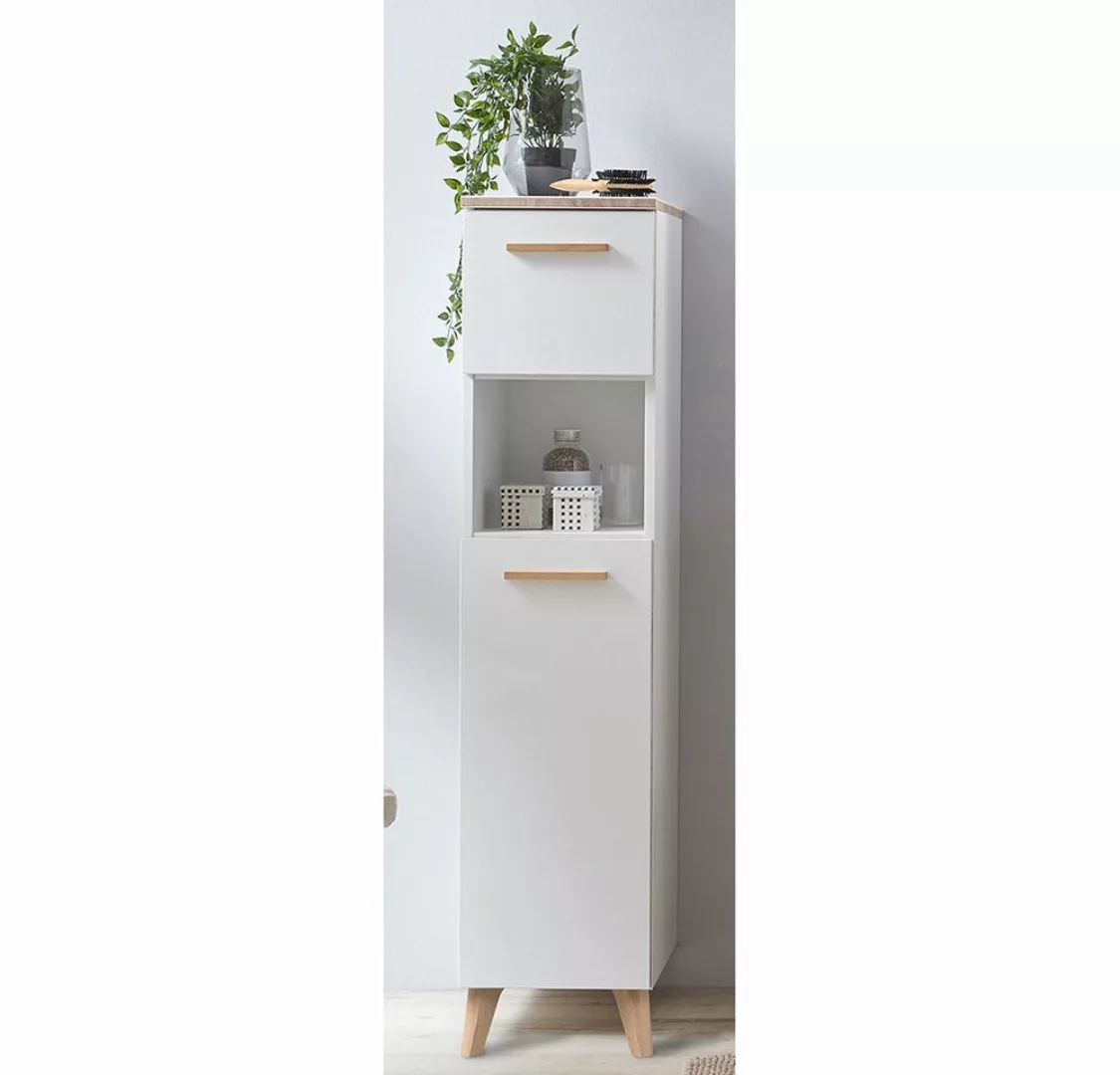 Lomadox Badezimmer Midischrank mit Füßen DOVER-66 in Weiß Glanz mit 3D Kant günstig online kaufen