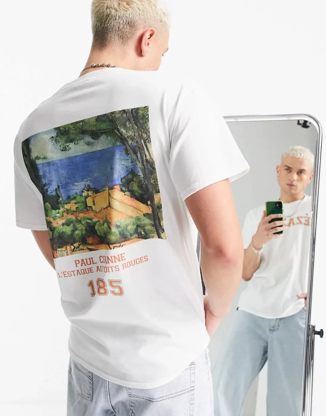 Vintage Supply – Cezanne – T-Shirt in Weiß im College-Design mit Rückenprin günstig online kaufen