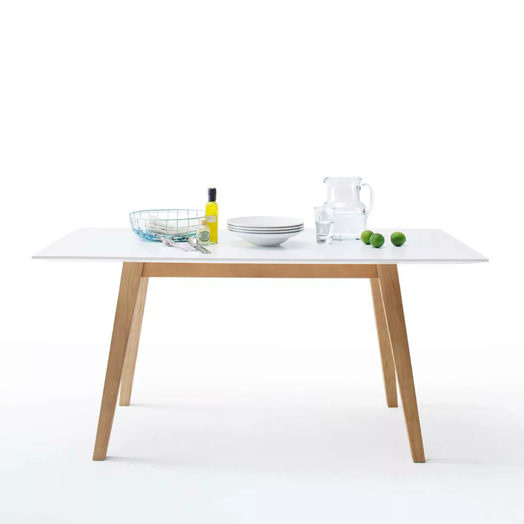 Küchentisch im Retro Design Weiß Eiche günstig online kaufen