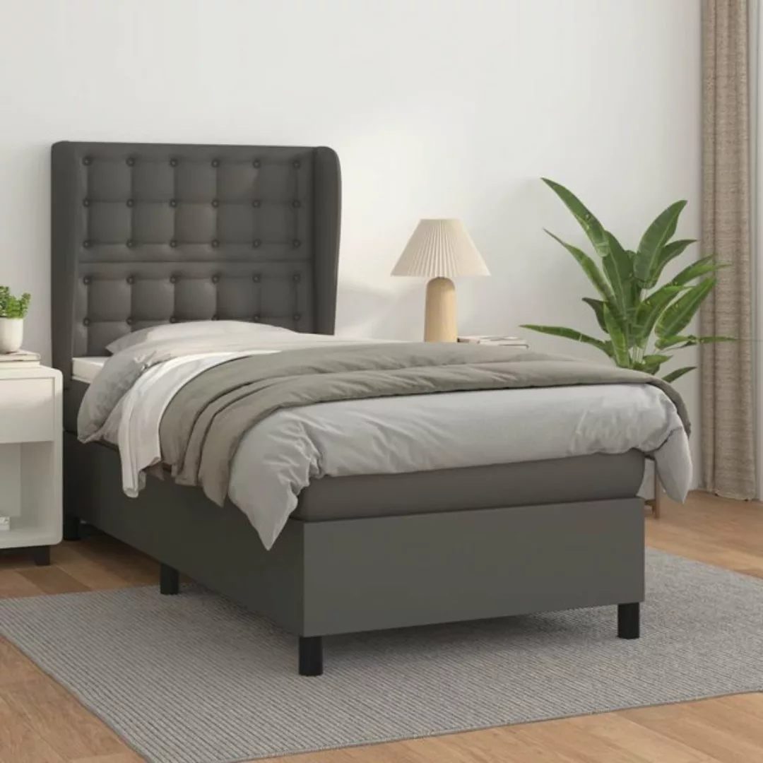 vidaXL Bett Boxspringbett mit Matratze Grau 90x190 cm Kunstleder günstig online kaufen