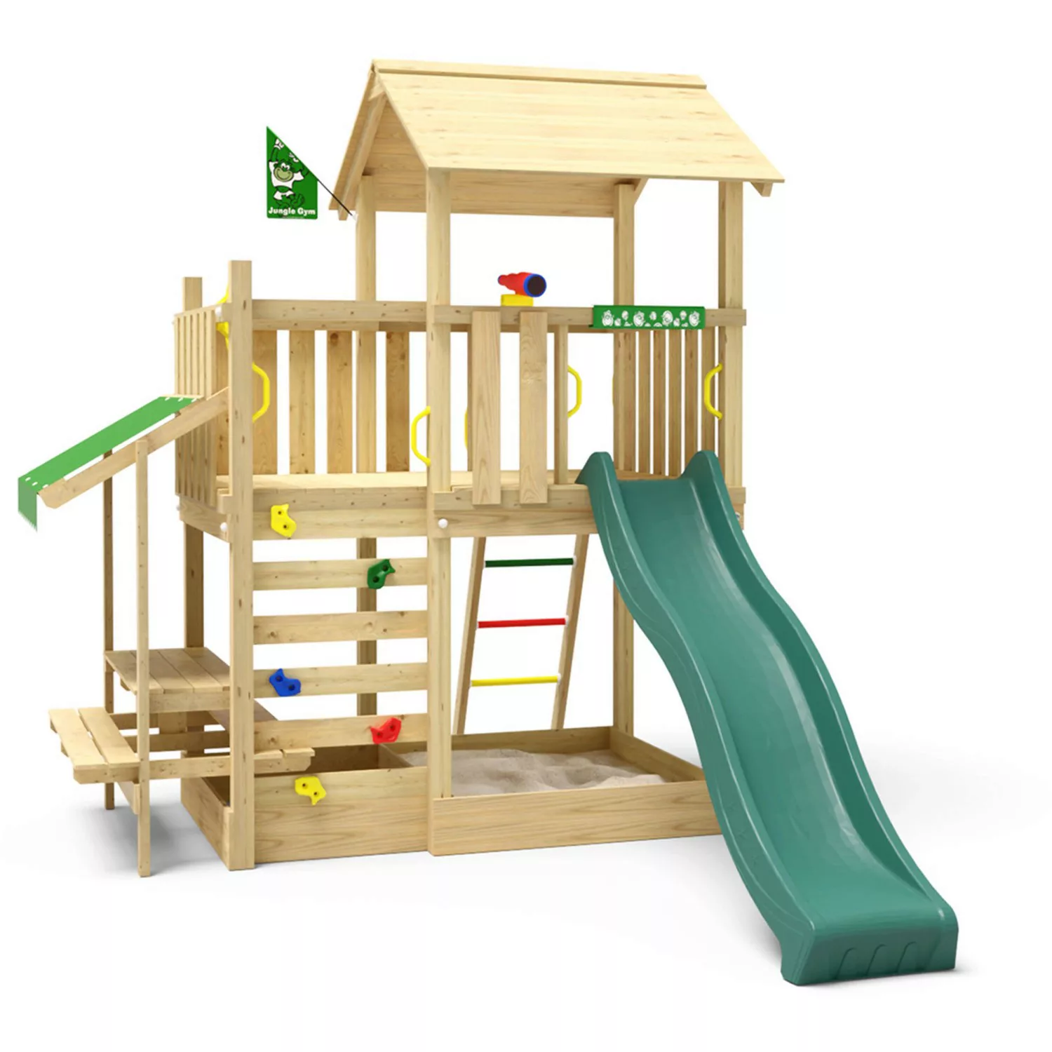 Jungle Gym Spielturm Plaza Holz Turm Picnic Modul Rutsche Dunkelgrün günstig online kaufen