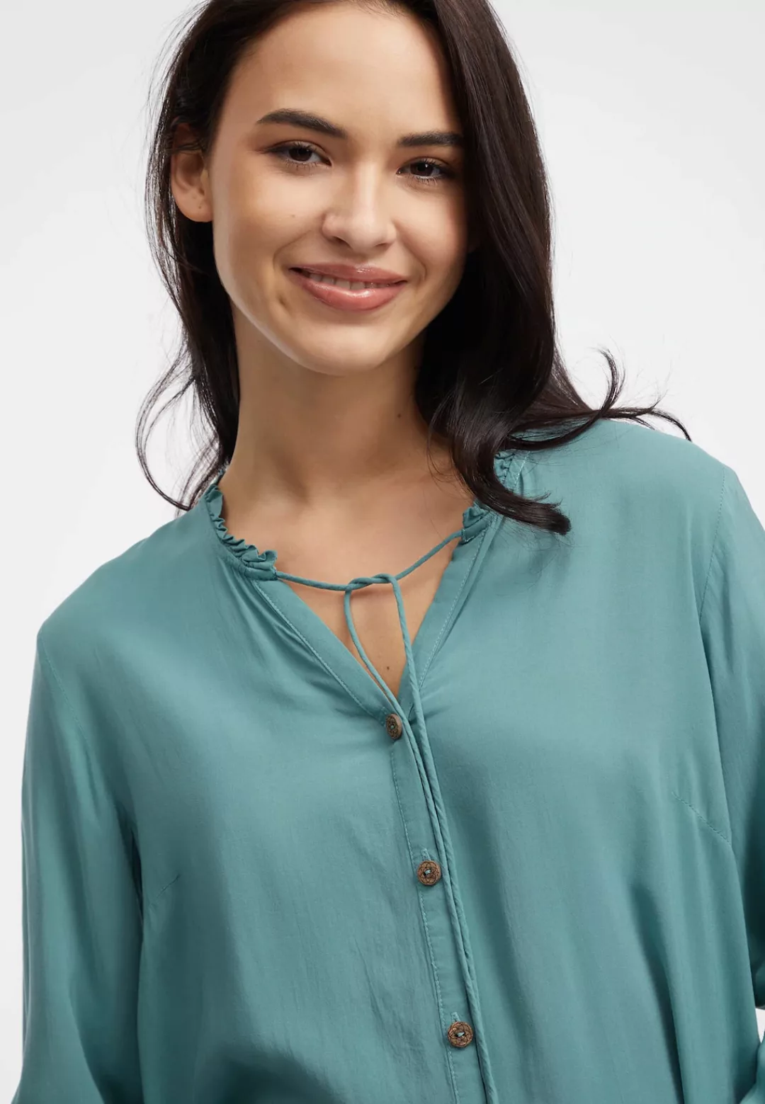 Ragwear Langarmshirt IONE Blusenshirt mit Knopfleiste und Bindeband am Auss günstig online kaufen