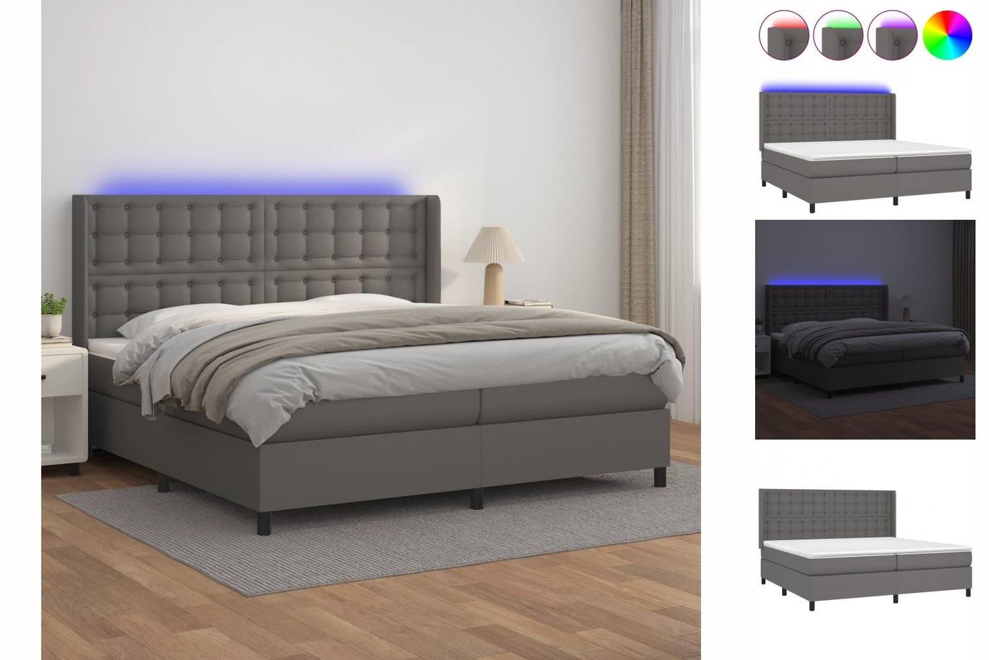 vidaXL Bettgestell Boxspringbett mit Matratze LED Grau 200x200 cm Kunstlede günstig online kaufen