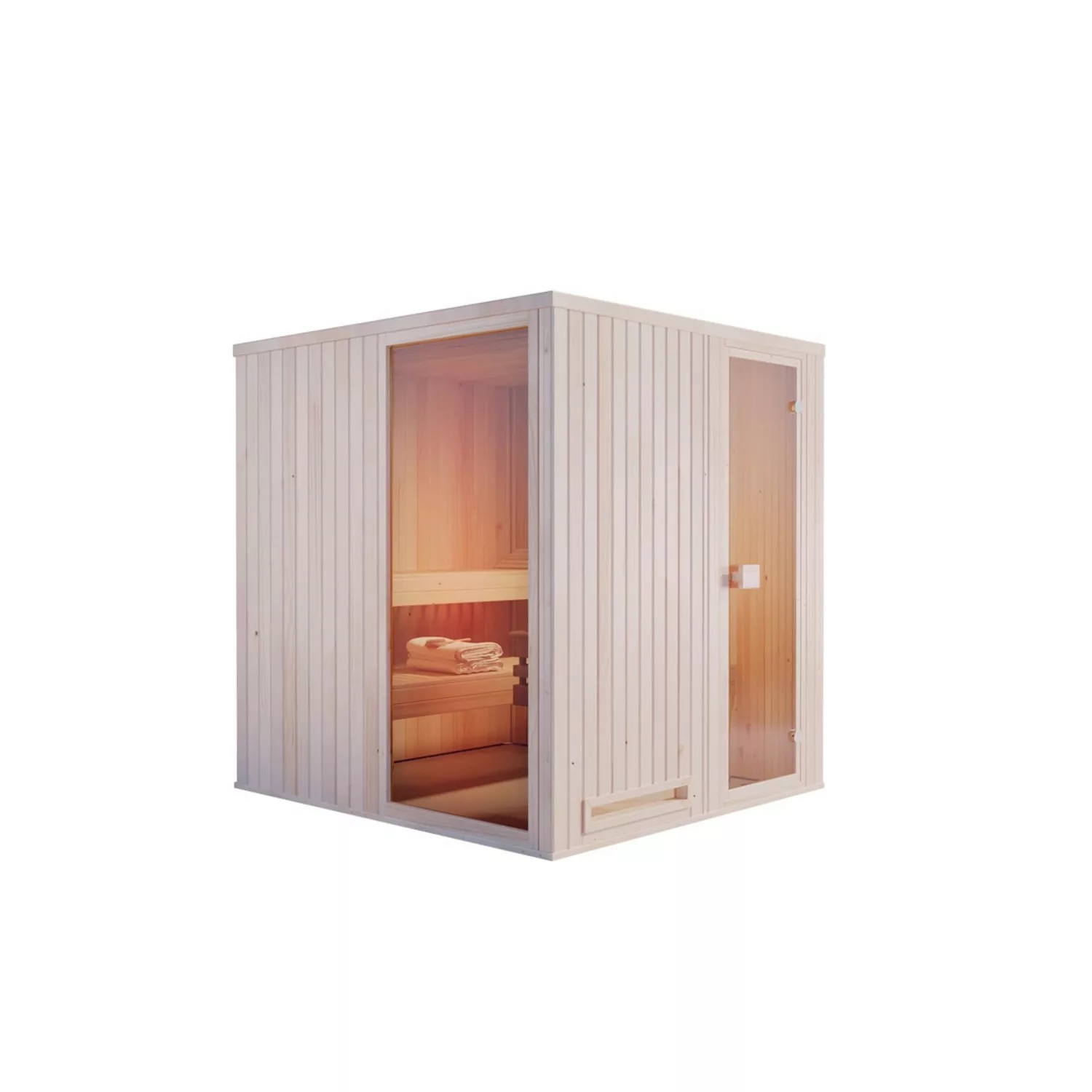 Finntherm Sauna Miranda Natur 244 cm x 194 cm Wandstärke 40 mm günstig online kaufen