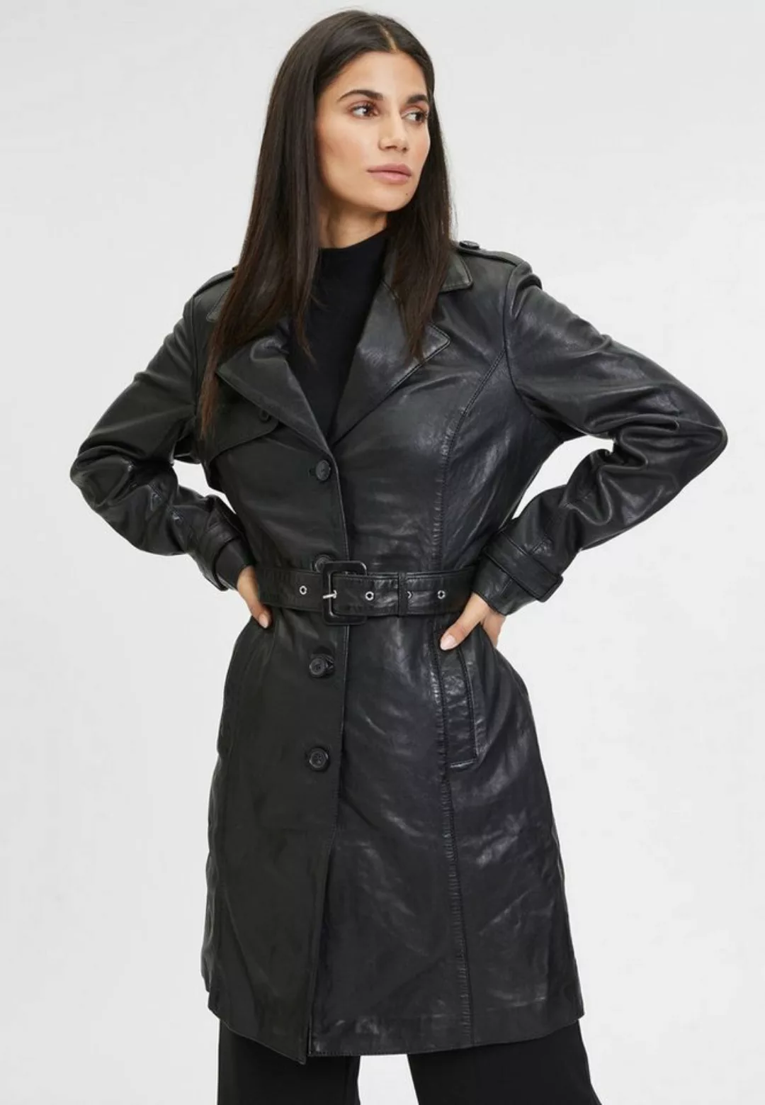 Gipsy Ledermantel 1102-0008 im Trenchcoat-Look mit Taillengürtel günstig online kaufen