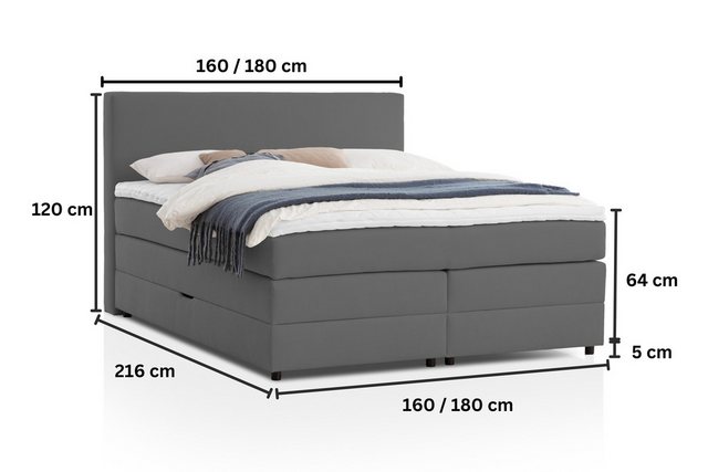 Belanoti Boxspringbett LOFT (Boxspringbett 160x200 mit Bettkasten, 7-Zonen günstig online kaufen