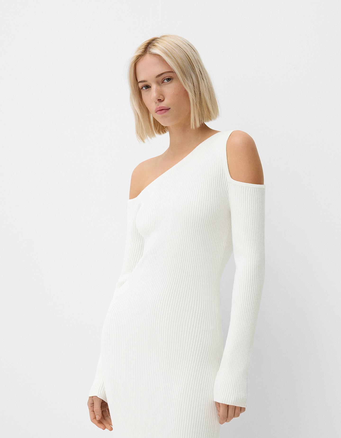 Bershka Midikleid Mit Cut-Outs Damen Xs Rohweiß günstig online kaufen