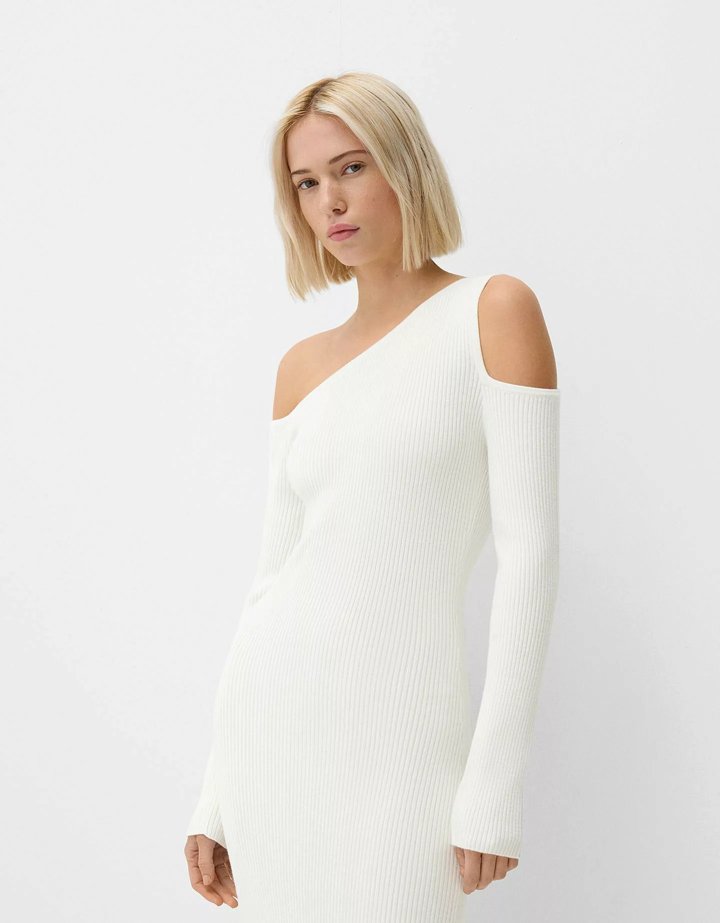 Bershka Midikleid Mit Cut-Outs Damen Xs Rohweiß günstig online kaufen