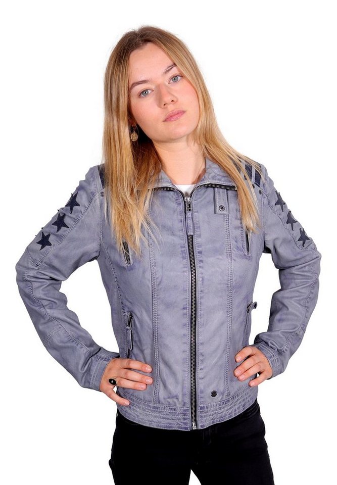 Lederjacke • Racing-Look • mit Nieten und aufgepatchten Streifen und Sterne günstig online kaufen