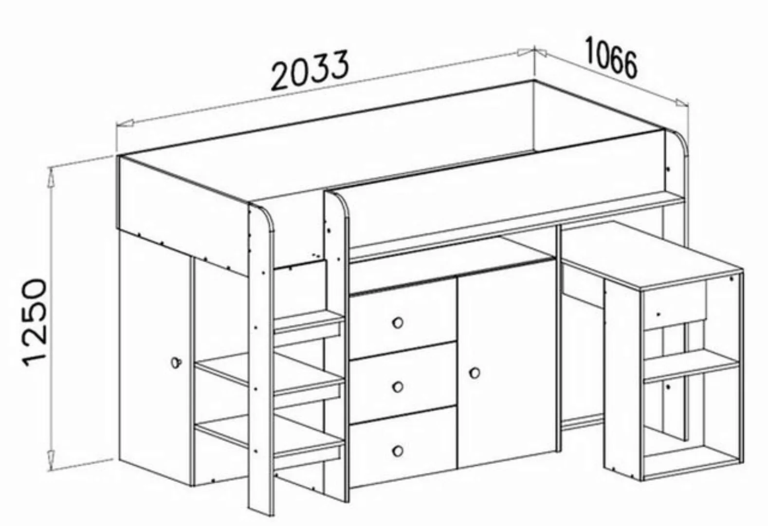 Feldmann-Wohnen Hochbett Smart 1 B/T/H: 203 cm / 106 cm / 125 cm günstig online kaufen