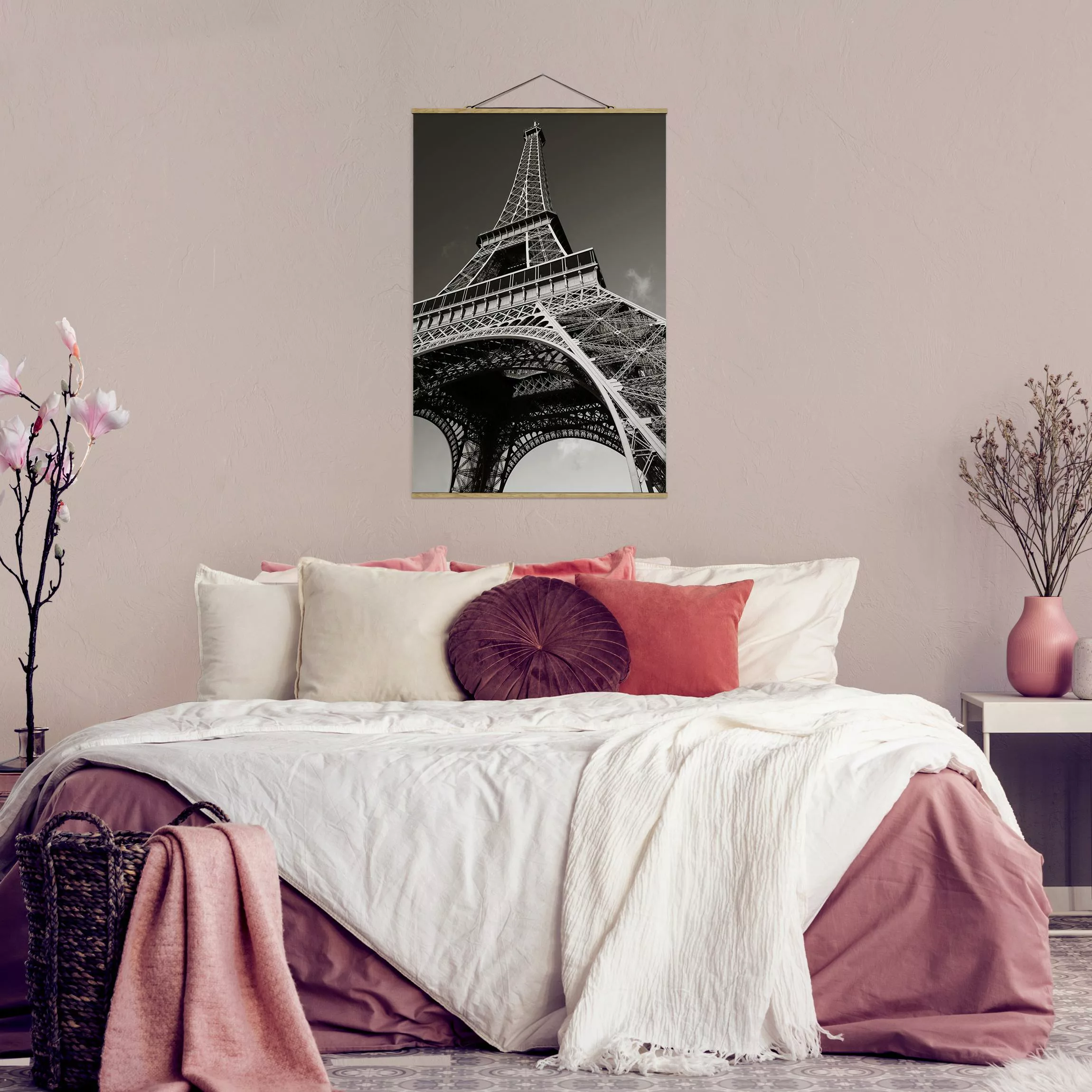 Stoffbild Architektur mit Posterleisten - Hochformat Eiffelturm günstig online kaufen