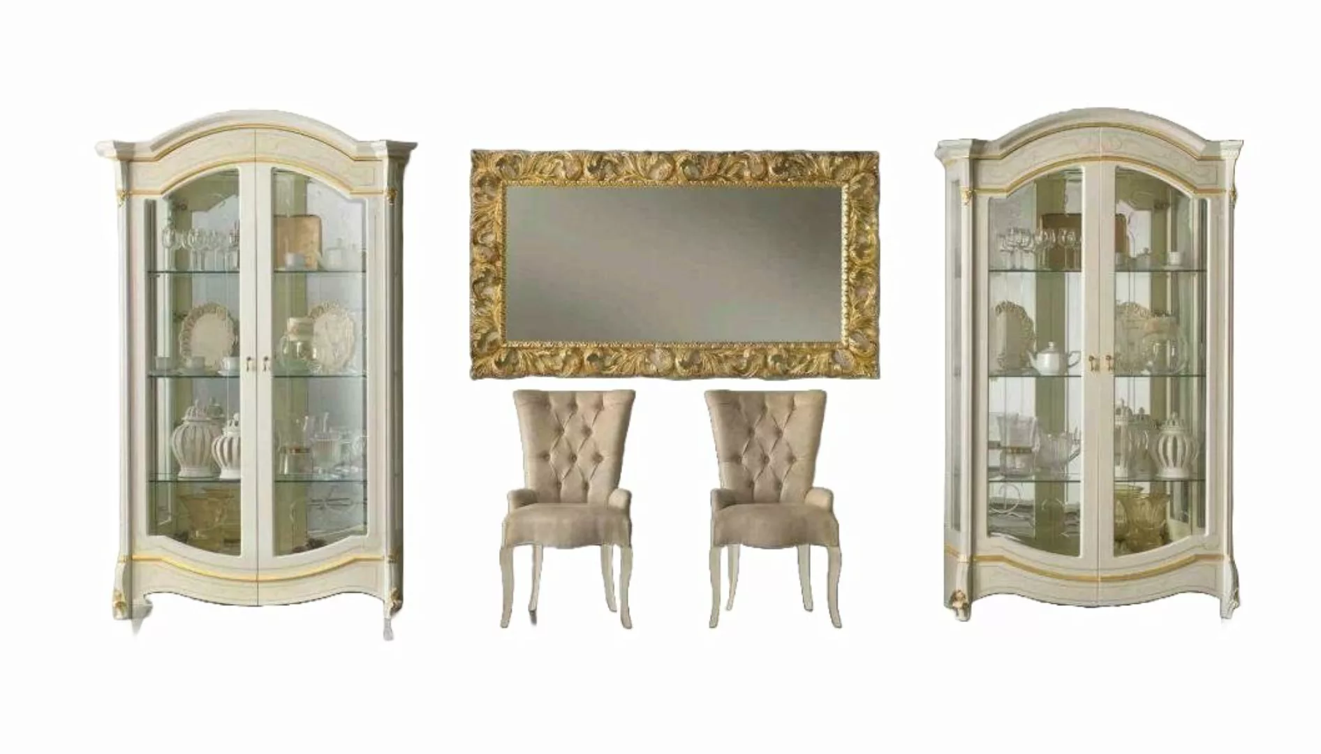 JVmoebel Vitrine Klassische Wohnzimmer Möbel Weiß Gold Holz Schaufenster günstig online kaufen