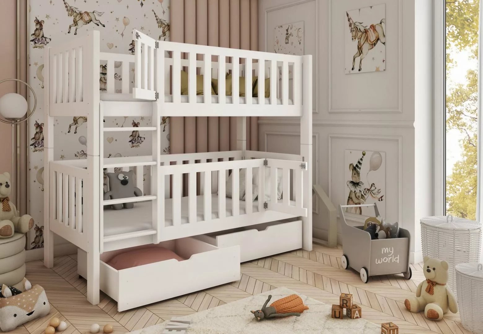 Kids Collective Etagenbett Kinderbett 80x180, schließbarem Rausfallschutz, günstig online kaufen