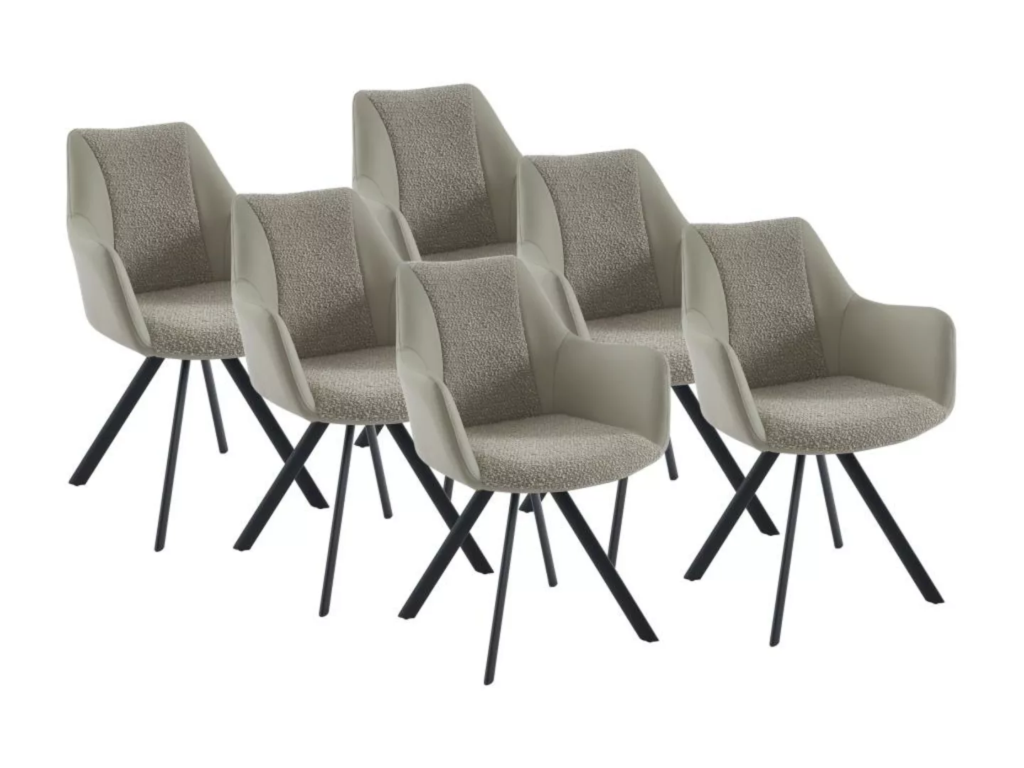Stuhl mit Armlehnen 6er-Set - Kunstleder, Stoff & schwarzes Metall - Beige günstig online kaufen